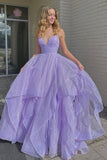 Purple V-Neck Tulle Long Prom Dresses, A-Line Party Evening Dresses HZ0429