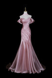 Dusty Rose Water Gloss Yarn Off the Shoulder Mermaid Evening Gown Formal Dress HZ0429
