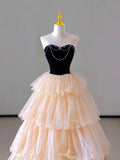 Champagne Strapless Tulle Long Prom Dress, Beautiful Formal Evening Dress HZ0429