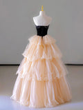 Champagne Strapless Tulle Long Prom Dress, Beautiful Formal Evening Dress HZ0429