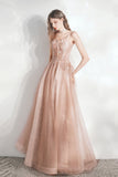 Cute Tulle Long Prom Dresses, Lovely A-Line Evening Graduation Dresses HZ0429