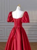 Burgundy Satin Long Prom Dresses, Lovely A-Line Formal Dresses HZ0429