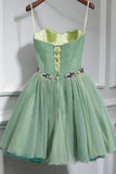 Green Strapless Tulle Short Prom Dress, A-Line Evening Party Dress HZ0429
