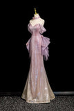 Lilac Sequin Mermaid Evening Gown Off Shoulder Formal Party Dress HZ0429