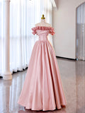 Off the Shoulder Satin Burgundy/Pink A-line Princess Dresses HZ0429