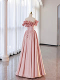 Off the Shoulder Satin Burgundy/Pink A-line Princess Dresses HZ0429