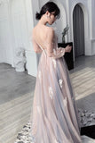 Cute Tulle Lace Long Prom Dresses, A-Line Evening Dresses HZ0429