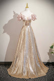 Sparkly Sequins Long Prom Dress, A-Line Off the Shoulder Long Graduation Dress HZ0429