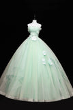 Lovely Green Tull Applique Ball Gown Formal Dress, Light Green Sweet 16 Dress HZ0429