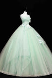 Lovely Green Tull Applique Ball Gown Formal Dress, Light Green Sweet 16 Dress HZ0429