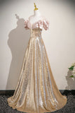 Sparkly Sequins Long Prom Dress, A-Line Off the Shoulder Long Graduation Dress HZ0429