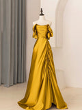 Unique Satin Long Prom Dress, Simple Strapless A-Line Evening Dress HZ0429
