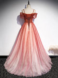 Burgundy Tulle Long Prom Dress, A-Line Off Shoulder Evening Dress HZ0429