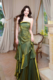 Green Tiered Mermaid Evening Dress, Green Prom Dress Formal Dress HZ0429