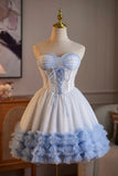 Sweetheart Neck White and Blue Ruffle Tulle Dress | Formal Short Dress HZ0429