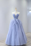 Blue Tulle Strapless Long Prom Dress, A-Line Blue Evening Dress HZ0429