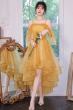Yellow Tulle High Low Prom Dresses, A-Line Evening Dresses HZ0429