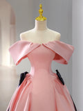 Pink Satin Floor Length Prom Dress, Off Shoulder Party Dress HZ0429