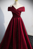 Burgundy Off the Shoulder Prom Dress, A-Line Evening Party Dress HZ0429
