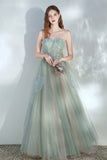 Green Tulle Lace Strapless Long Formal Dress, A-Line Evening Party Dress HZ0429