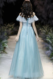 A-Line Tulle Long Prom Dress, Off the Shoulder Evening Dress HZ0429