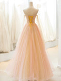 Cute Tulle Long Prom Dress, A-Line Strapless Evening Dress HZ0429