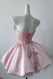 Coquette Pink Satin Strapless Homecoming Dress with Big Bow HZ0429