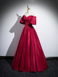 Burgundy Satin Long Prom Dress, Off the Shoulder A-Line Formal Evening Dress HZ0429