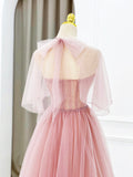 Pink Tulle Long Prom Dress with Beaded, Lovely A-Line Evening Dress HZ0429