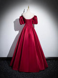 Burgundy Satin Long Prom Dress, Off the Shoulder A-Line Formal Evening Dress HZ0429