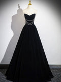 Black Velvet Floor Length Prom Dress, Off the Shoulder A-Line Evening Party Dress HZ0429