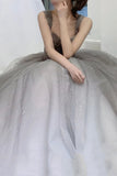 Gray Gradient Tulle A-Line Long Formal Dress, Gray Junior Prom Dress HZ0429