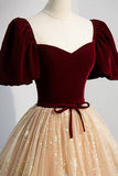 Cute Velvet Tulle Long Prom Dress, A-Line Evening Dress HZ0429
