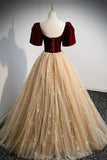 Cute Velvet Tulle Long Prom Dress, A-Line Evening Dress HZ0429