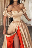 Chic Satin High Split Prom Dress, A-Line Long Party Dress HZ0429