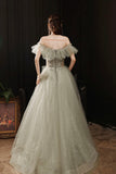 Green Tulle Beaded Long Prom Dress, A-Line Formal Evening Dress HZ0429