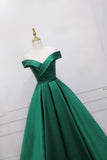 Green Satin Long Prom Dress, Off the Shoulder Evening Party Dress HZ0429