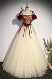 Champagne Tulle Spaghetti Strap Long Prom Dress, A-Line Formal Evening Dress HZ0429
