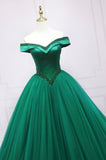 Green Tulle Long A-Line Ball Gown, Off the Shoulder Evening Dress HZ0429
