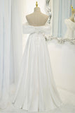 White Satin Long Prom Dress, Off the Shoulder Evening Dress HZ0429
