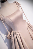 Pink Satin Long Formal Dresses, Graduation Dresses with Bows HZ0429