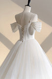 Ivory Tulle Off the Shoulder Formal Gown, Elegant A-Line Wedding Dress HZ0429