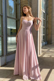 Pink Chiffon Long Simple Prom Dress, A-Line Spaghetti Strap Evening Dress HZ0429