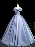 Blue Tulle Pleated Long Prom Dress, Elegant A-Line Evening Party Dress HZ0429