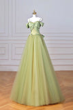Green Spaghetti Strap Tulle Long Prom Dress, Beautiful A-Line Evening Formal Dress HZ0429