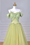 Green Spaghetti Strap Tulle Long Prom Dress, Beautiful A-Line Evening Formal Dress HZ0429