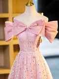 Sparkly Off-Shoulder Sequins Floor Length Formal Dress, Beautiful Pink Prom Dress HZ0429