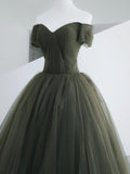 Green Tulle Long Prom Dress, A-Line Off Shoulder Evening Dress HZ0429