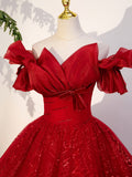 Red Tulle Long A-Line Ball Gown, Red Off Shoulder Formal Dress HZ0429