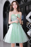 Green Tulle Lace Short Prom Dress, A-Line Evening Party Dress HZ0429